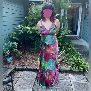 2000s multi-colored floor length prom dress